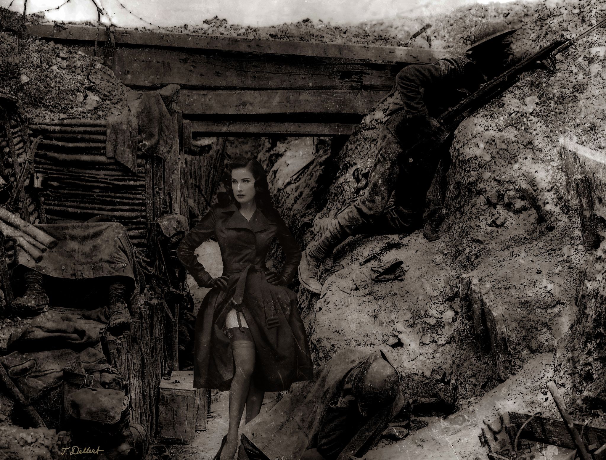 Dita in the WW 1 Treach in Trenchcouat  copy